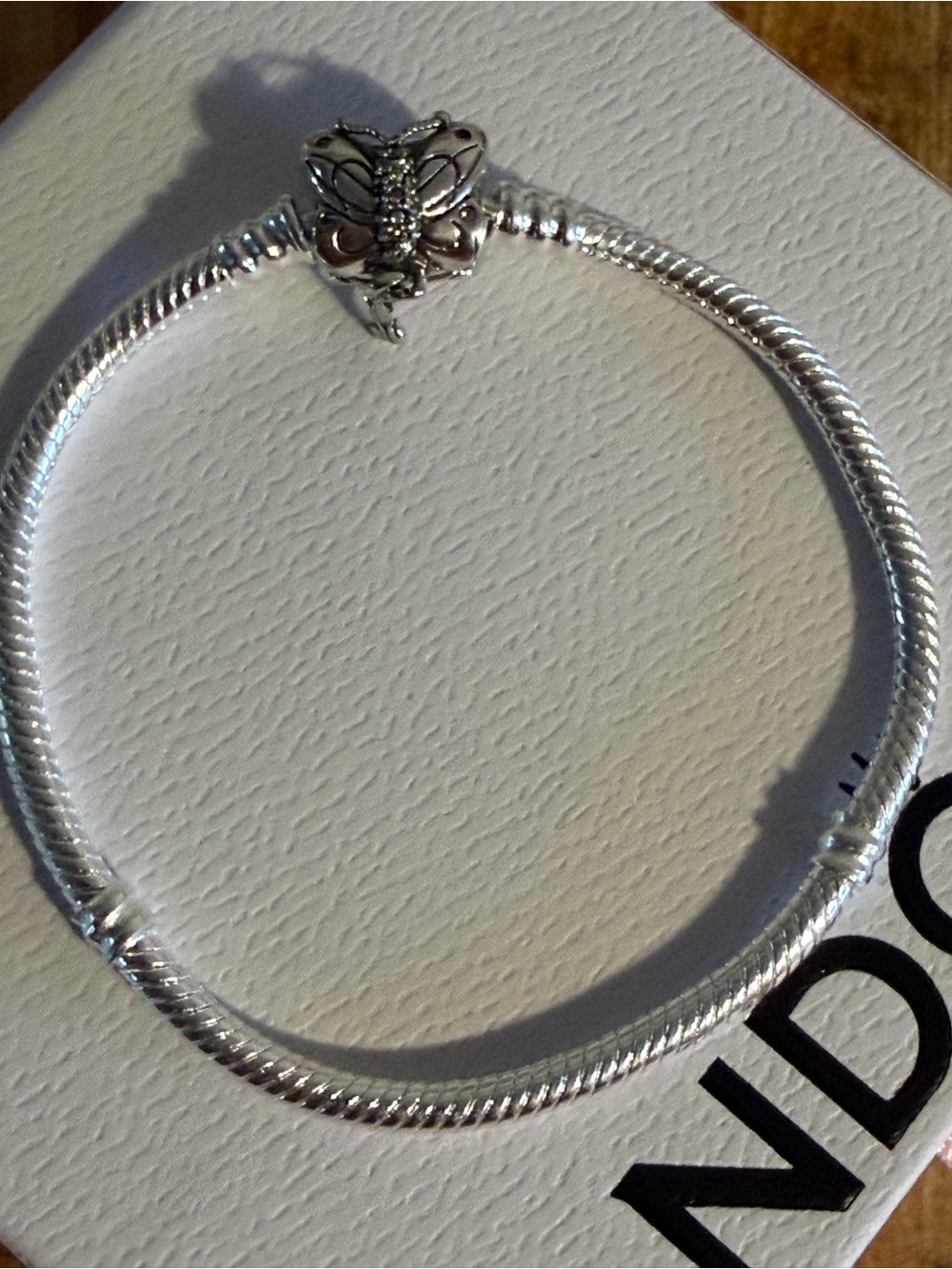 Pandora Moments Silver Butterfly Perfection Clasp Snake Chain Bracelet